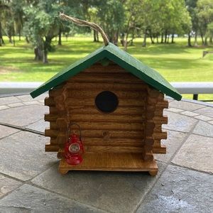 Handcrafted Wood Birdhouse. Brown/green. 6 3/4 depth x 5 1/2 H x 7 W